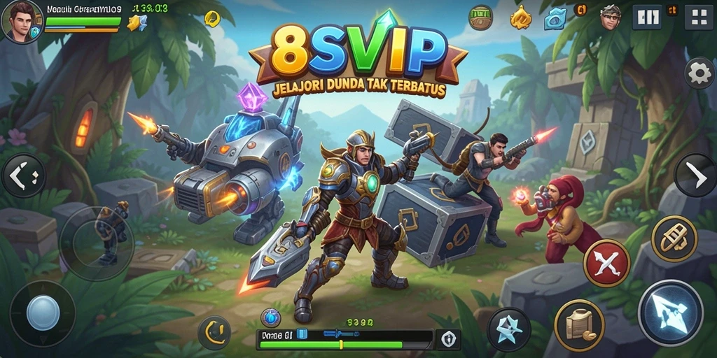 Screenshot gameplay 8SVIP menampilkan dunia Open World yang luas dan beragam.