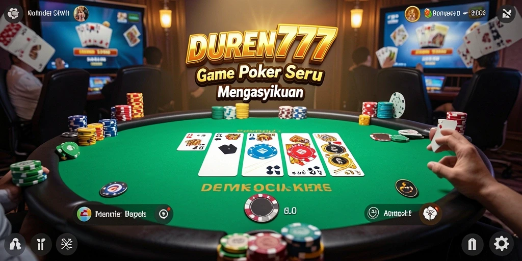 Screenshot gameplay DUREN777 menunjukkan suasana poker menegangkan dan seru.