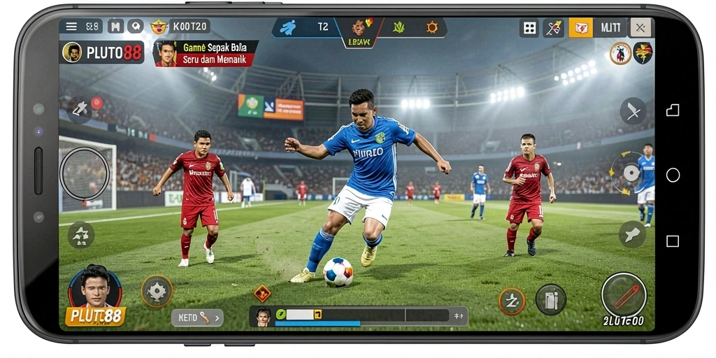 Tampilan gameplay seru dan realistis dari PLUTO88 dalam aksi sepak bola.