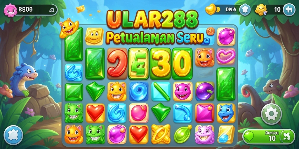 Tampilan gameplay seru ULAR288 dengan elemen Match-3 yang menantang.