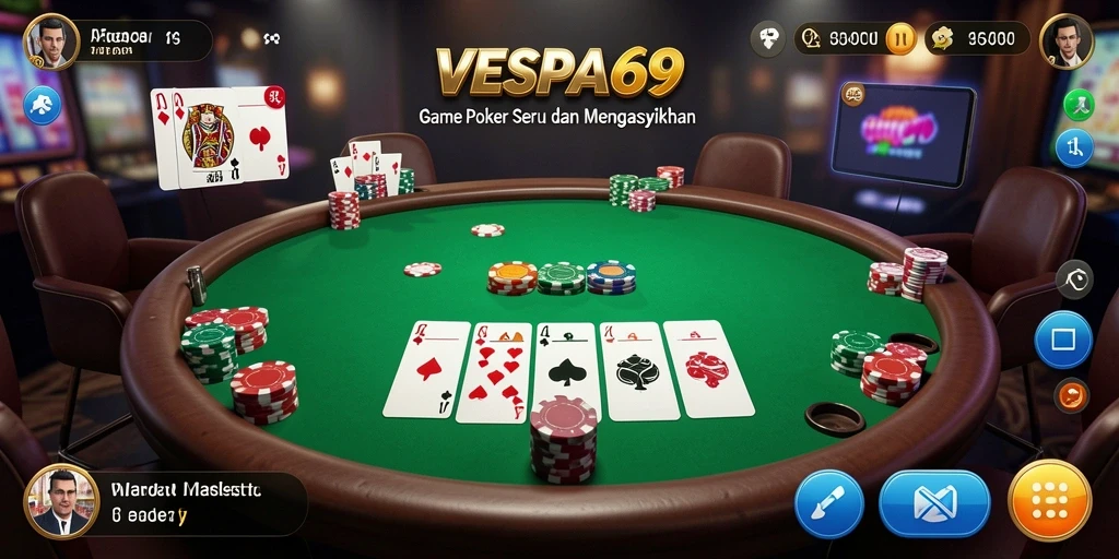 Tampilan gameplay seru di VESPA69 dengan suasana poker yang mendebarkan.